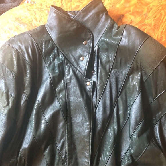 Vintage 80s leather deep green cocoon jacket - Picture 13 of 16